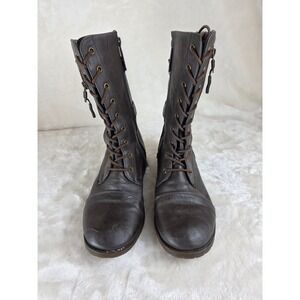 DailyShoes Womens Brown Lace Up Buckle Combat Boots Size 9